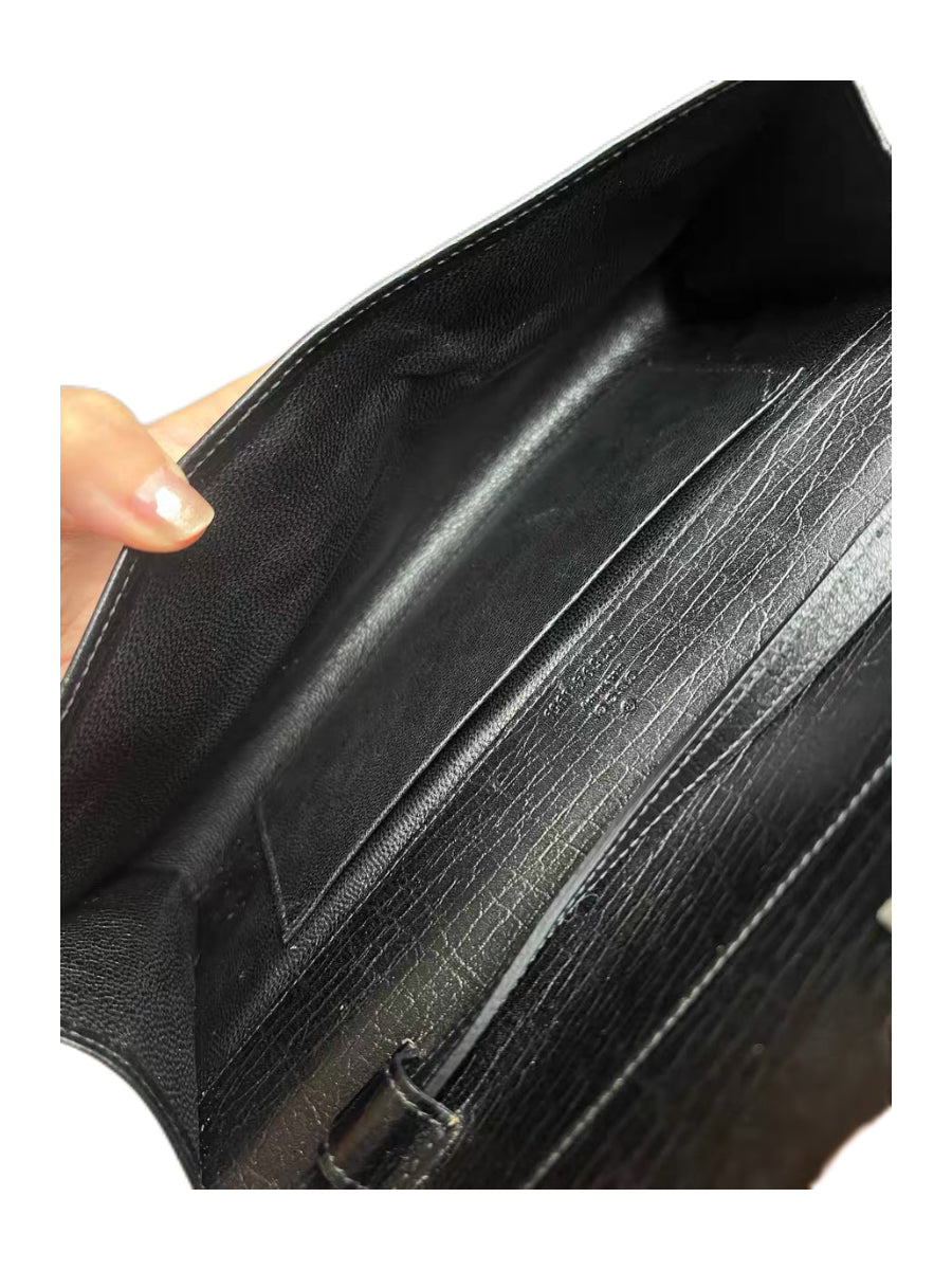 Gucci Vintage Black Leather Bamboo Shoulder Bag