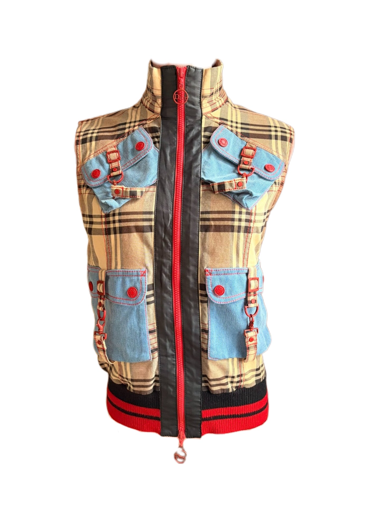 Christian Dior by John Galliano 2004 Golf Collection Check Utility Vest – Runway Pocket Harness Gilet