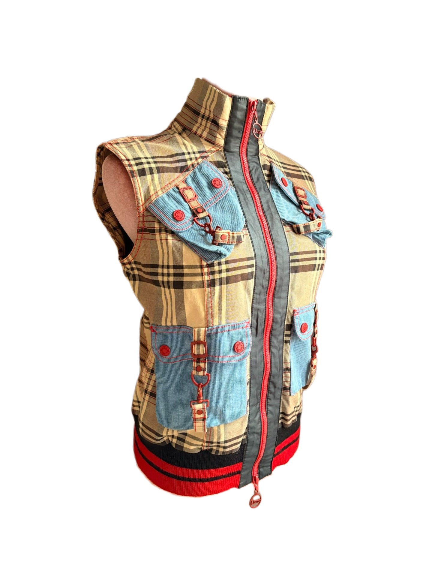 Christian Dior by John Galliano 2004 Golf Collection Check Utility Vest – Runway Pocket Harness Gilet