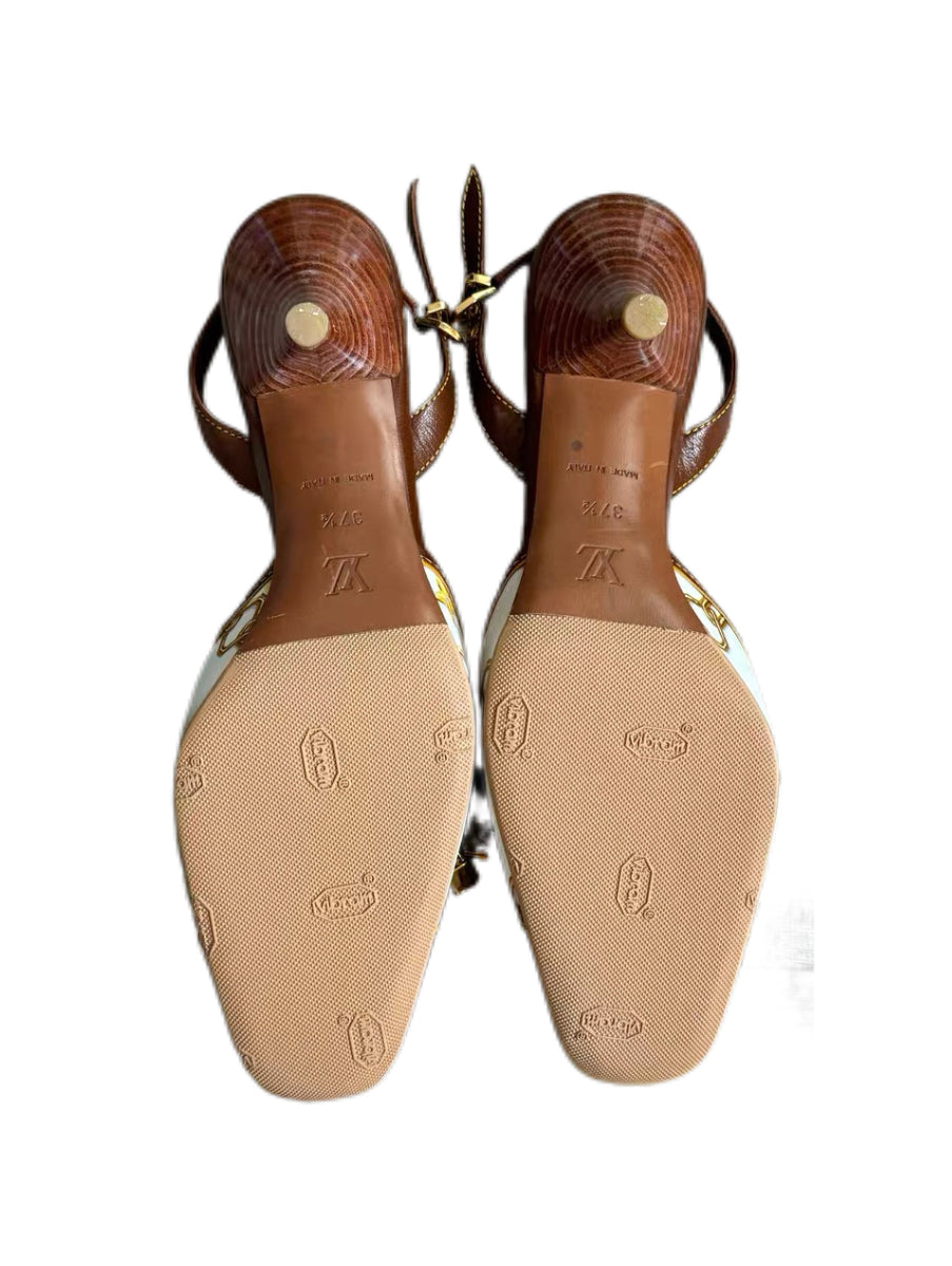 Louis Vuitton Vintage Lock & Chain Silk Scarf Print Slingback Heels – Monogram Charm Detail Pumps