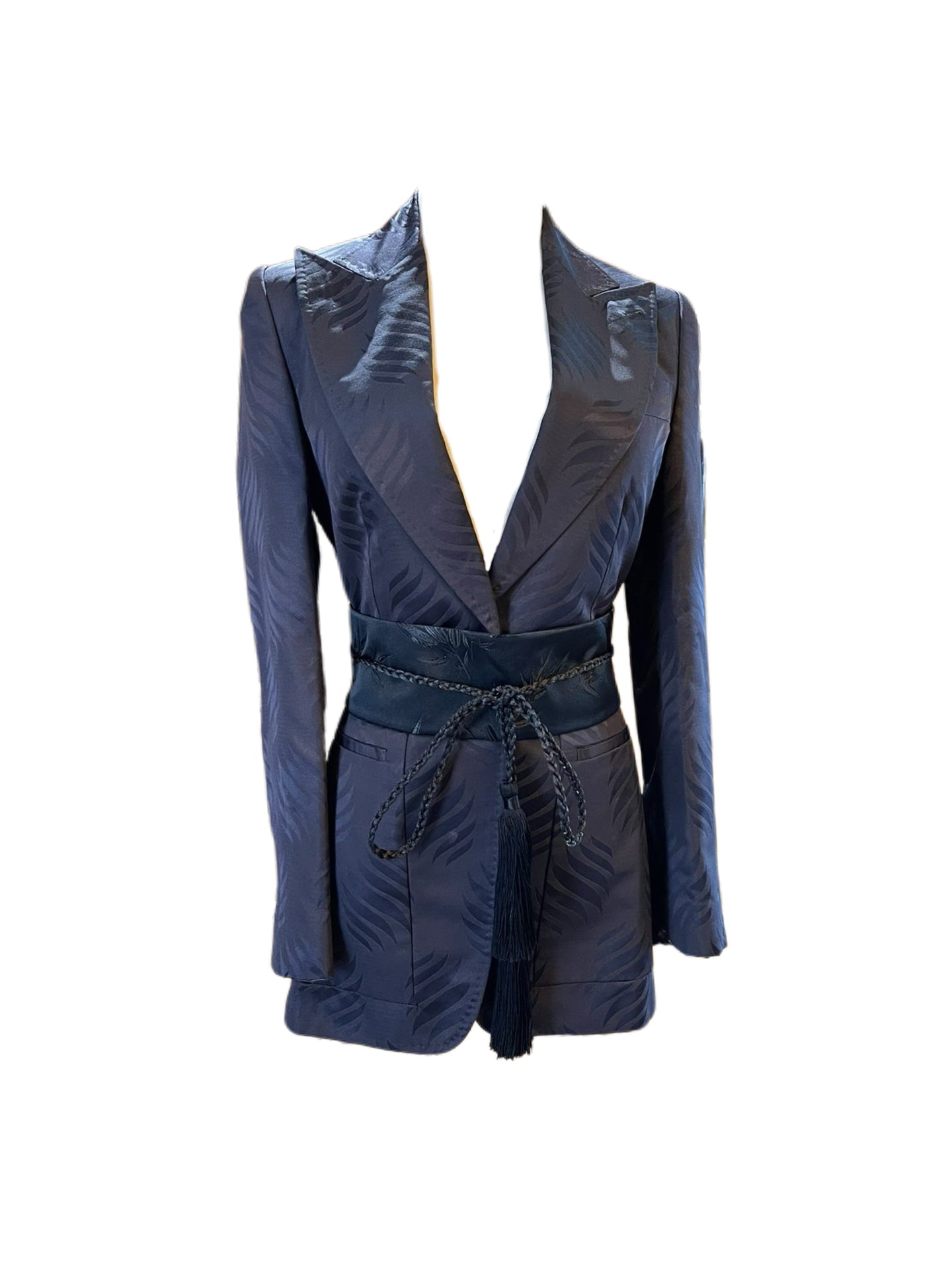 Gucci by Tom Ford Satin Jacquard Belted Blazer – 2000s Runway Corset Waist Jacket