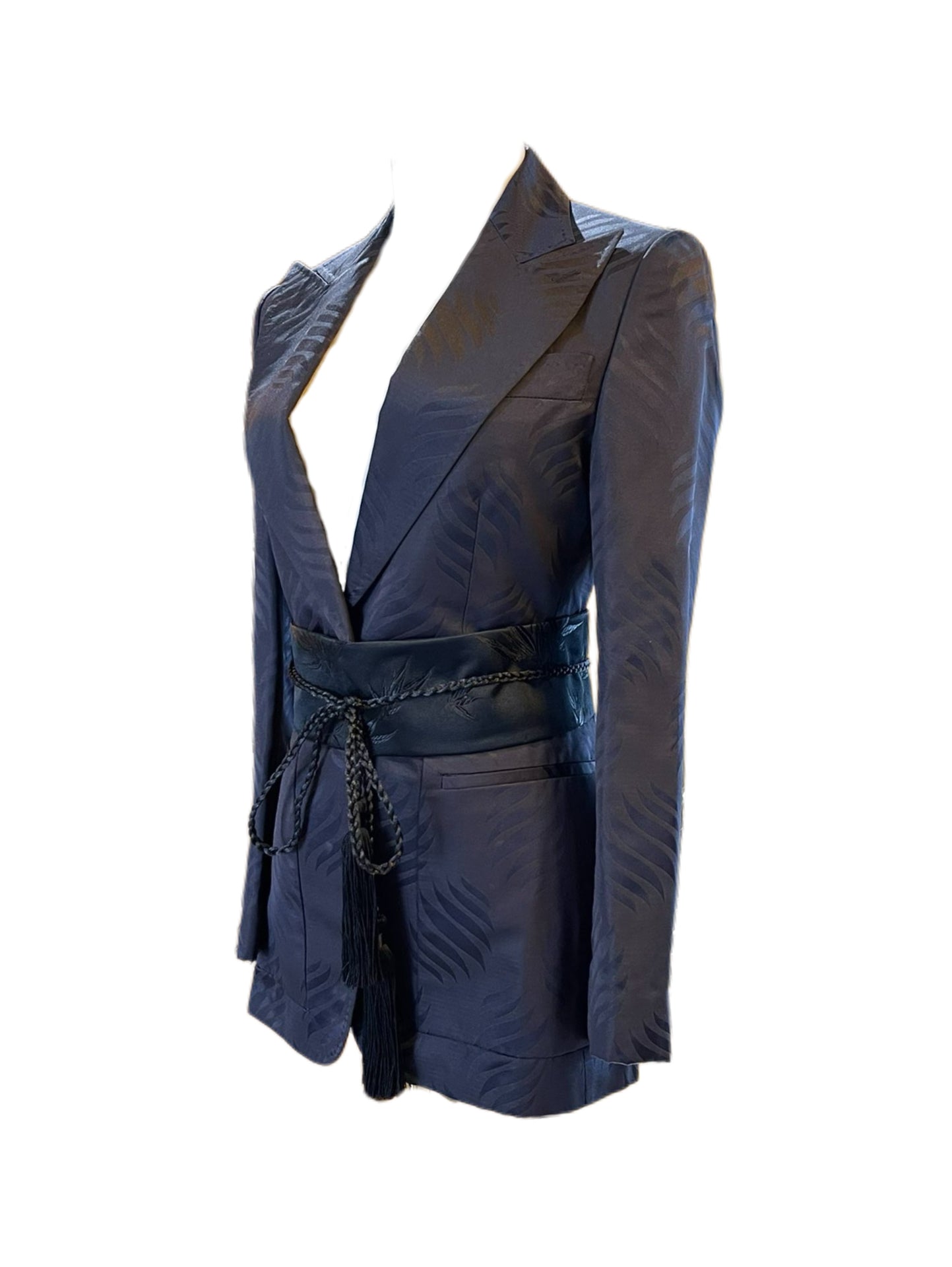 Gucci by Tom Ford Satin Jacquard Belted Blazer – 2000s Runway Corset Waist Jacket