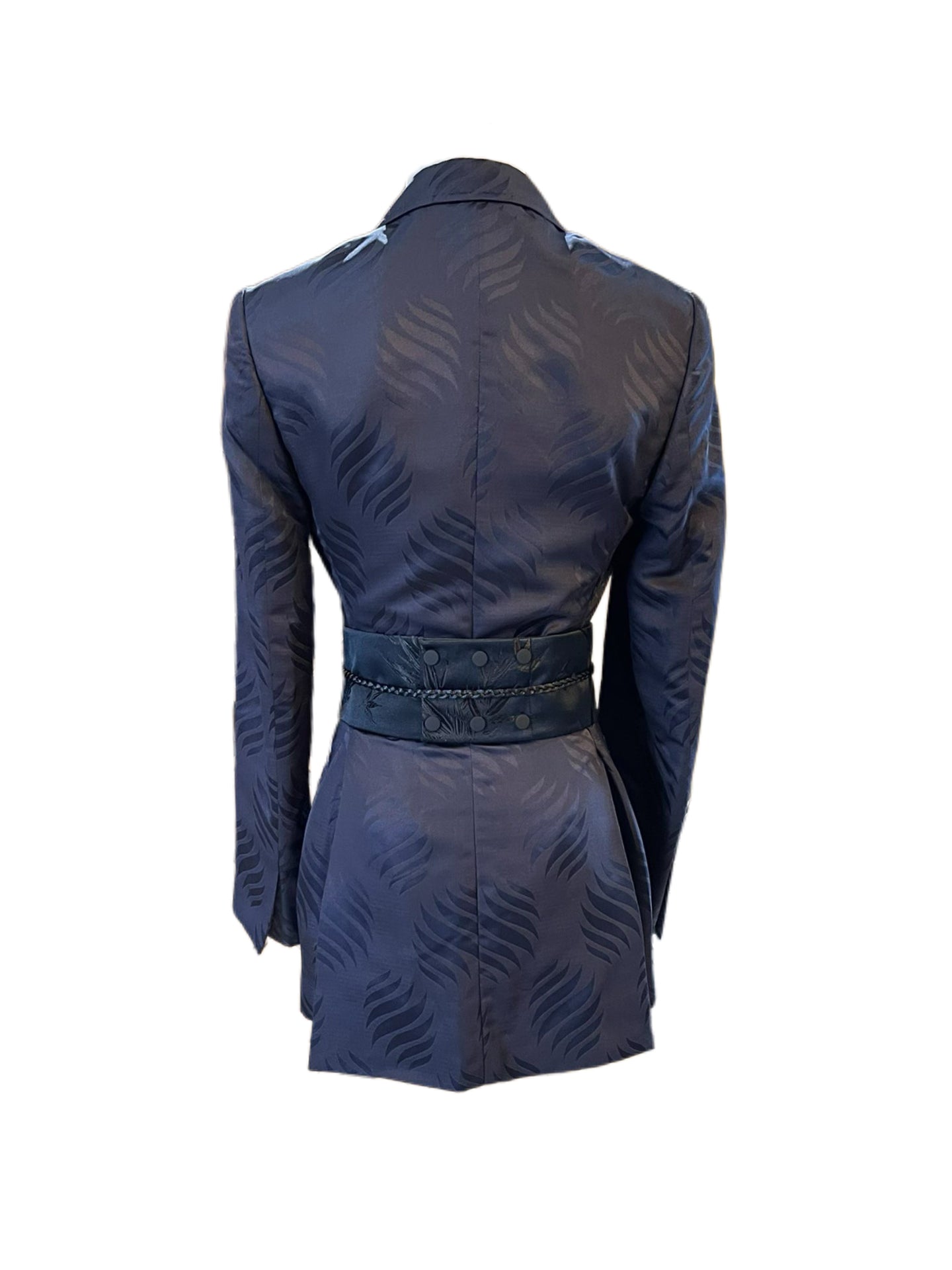 Gucci by Tom Ford Satin Jacquard Belted Blazer – 2000s Runway Corset Waist Jacket