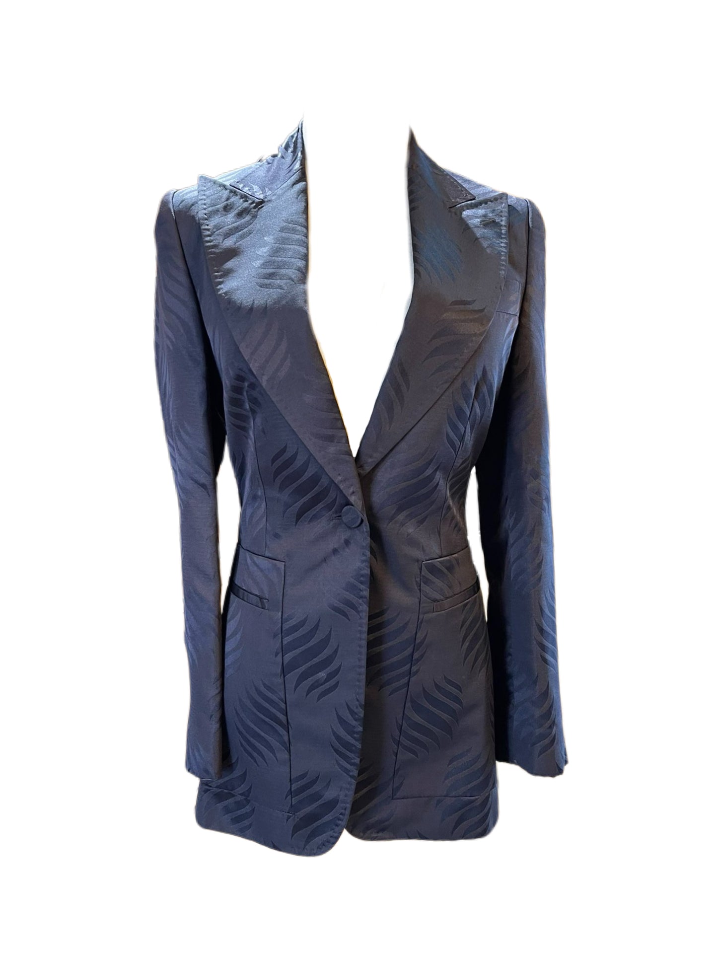 Gucci by Tom Ford Satin Jacquard Belted Blazer – 2000s Runway Corset Waist Jacket