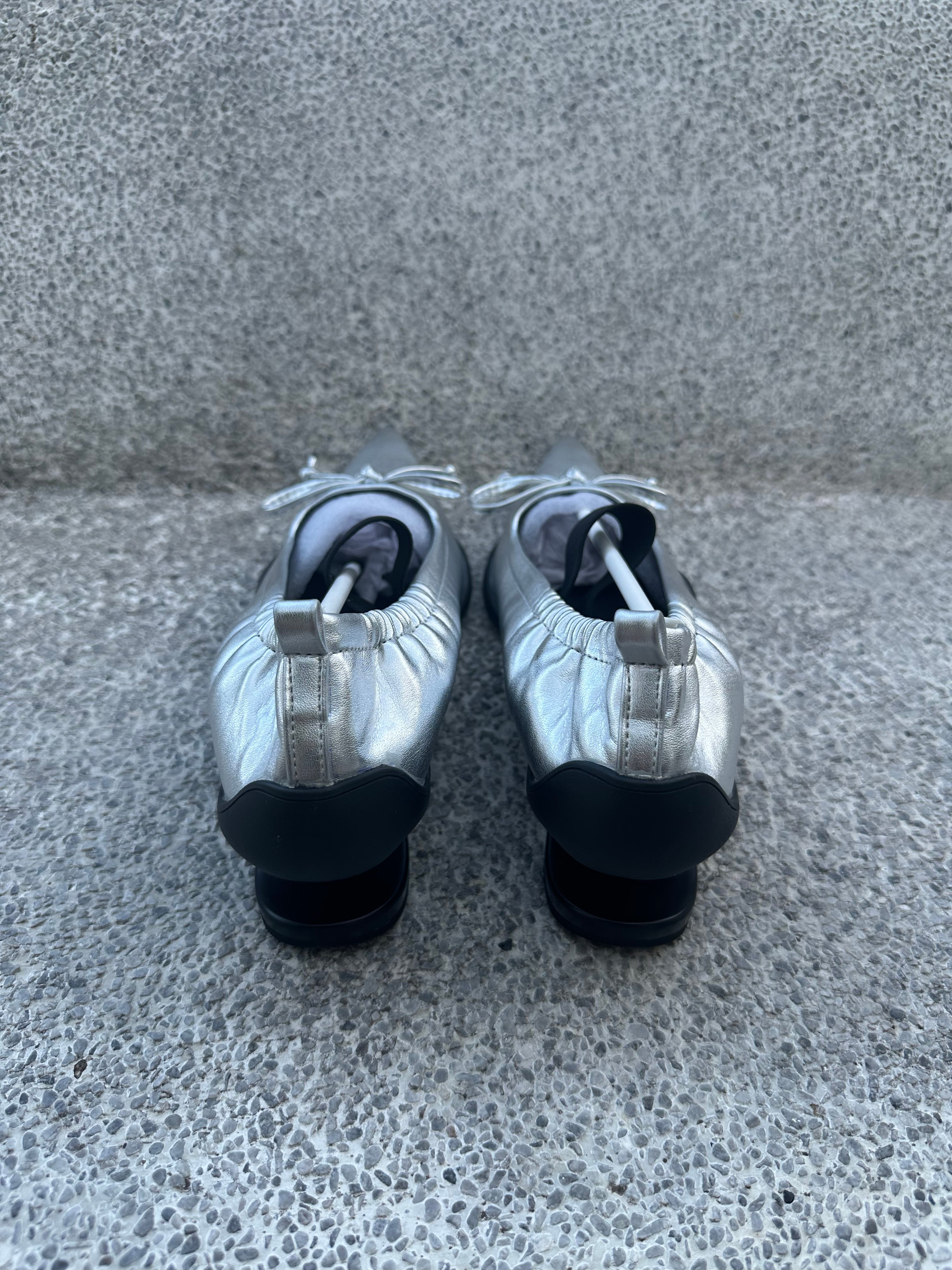Pointed Bow Mary-Jane Split-Heel Ballet Flats
