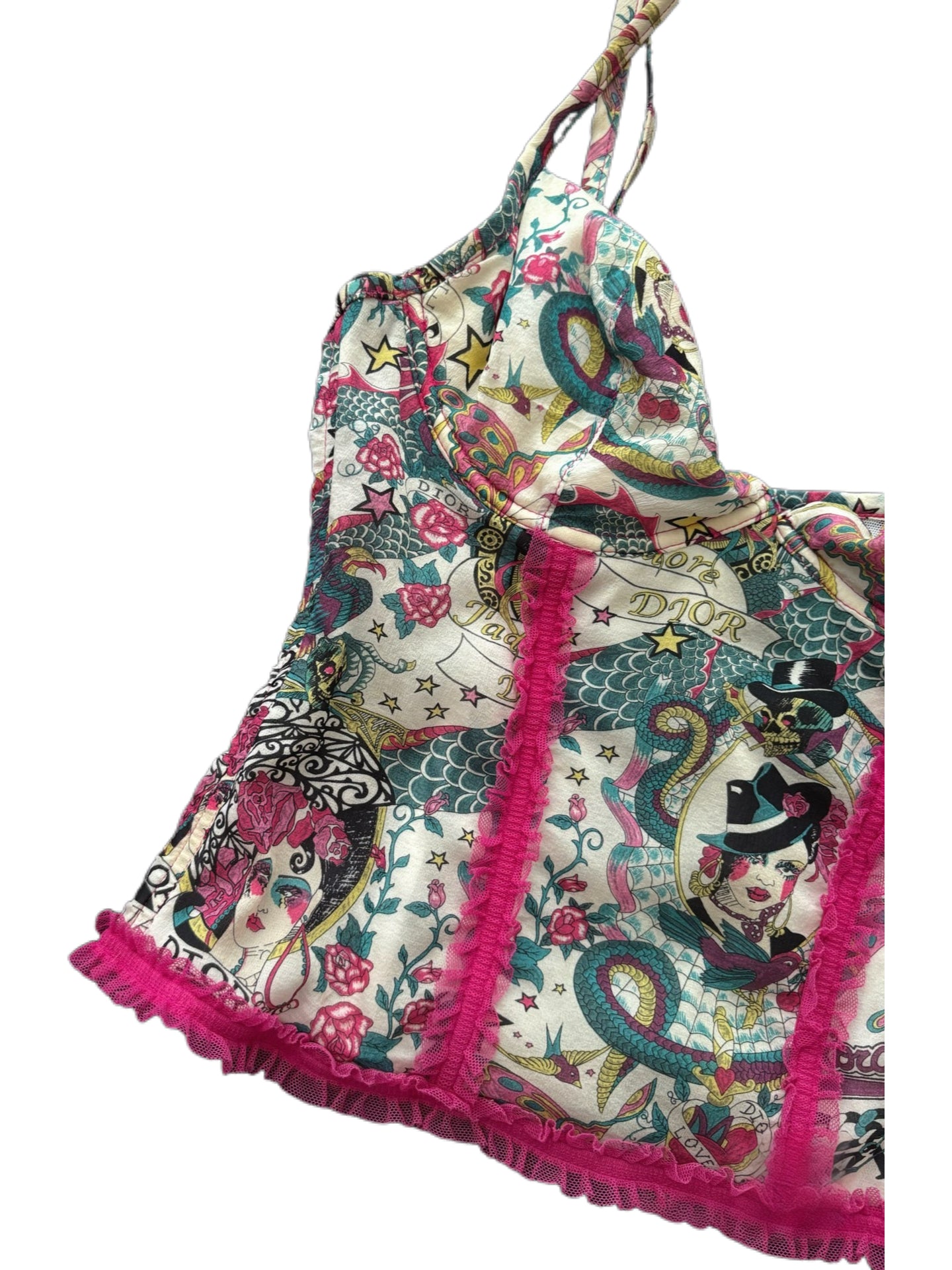 Christian Dior by John Galliano Archive 2004 Gitanes Spanish Girl Print Silk Corset Top