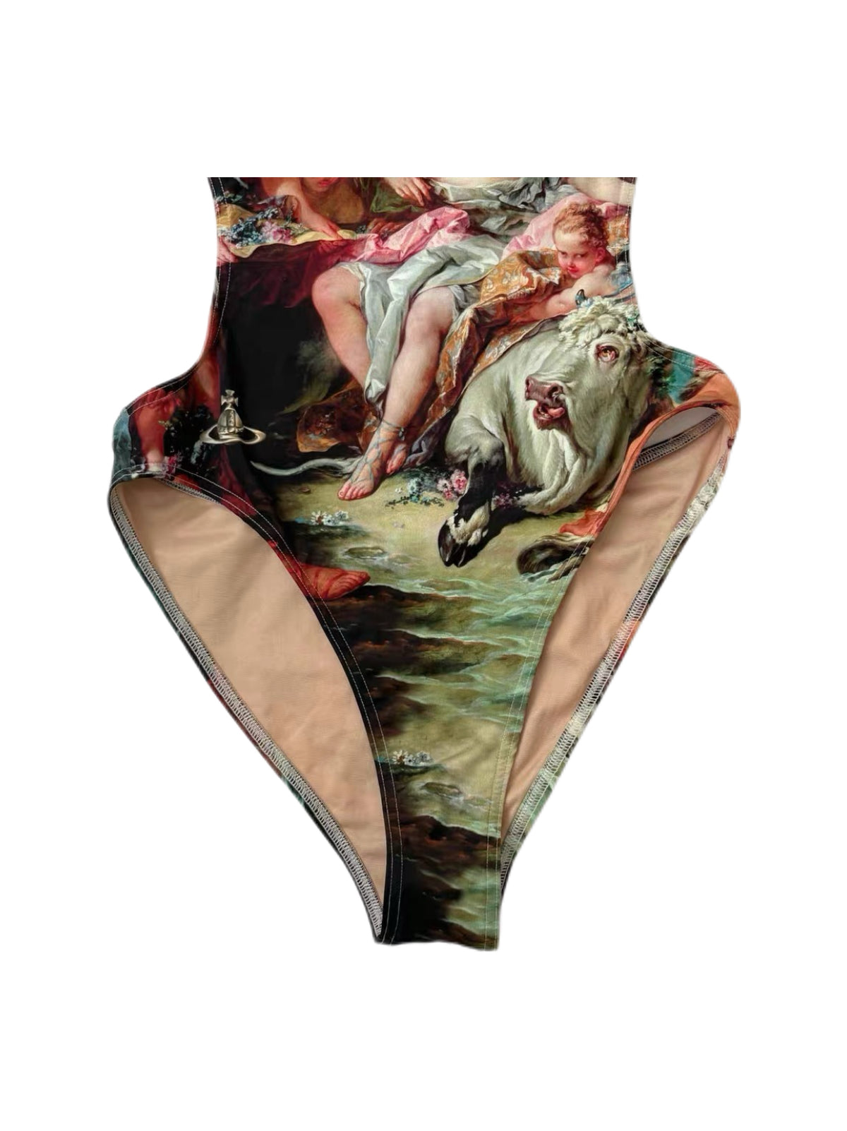 Vivienne Westwood Rare Baroque Oil Painting Print Open-Back One-Piece Swimsuit