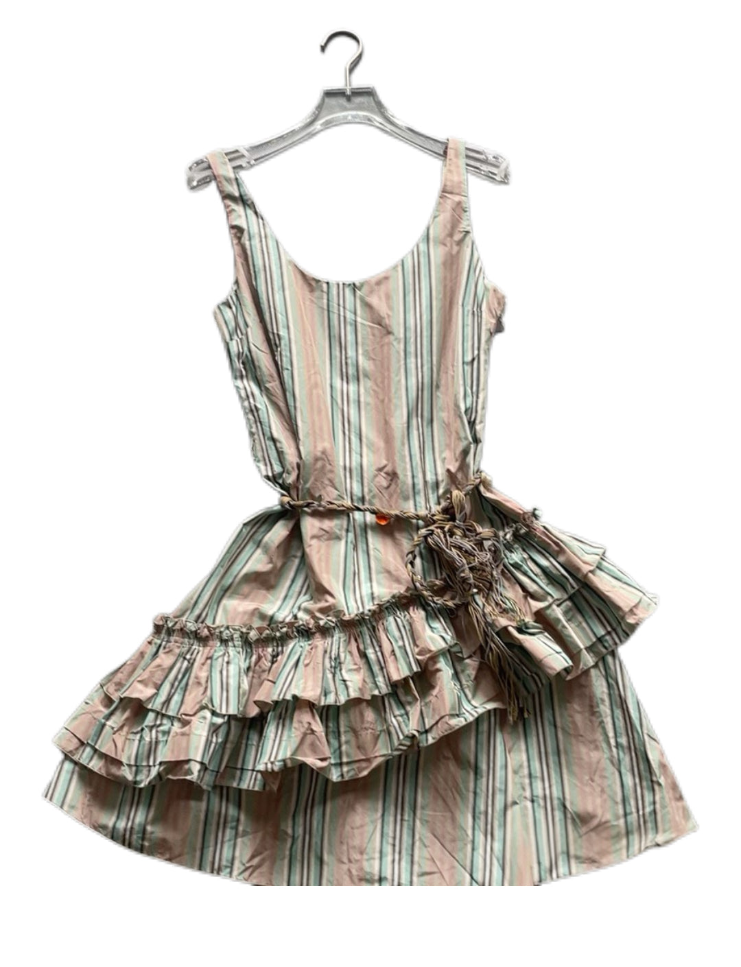 John Galliano New with Tags Pastel Stripe Ruffle Mini Dress with Rope Belt
