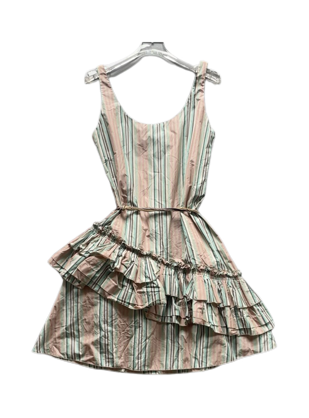 John Galliano New with Tags Pastel Stripe Ruffle Mini Dress with Rope Belt