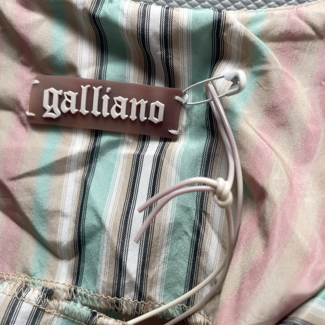 John Galliano New with Tags Pastel Stripe Ruffle Mini Dress with Rope Belt