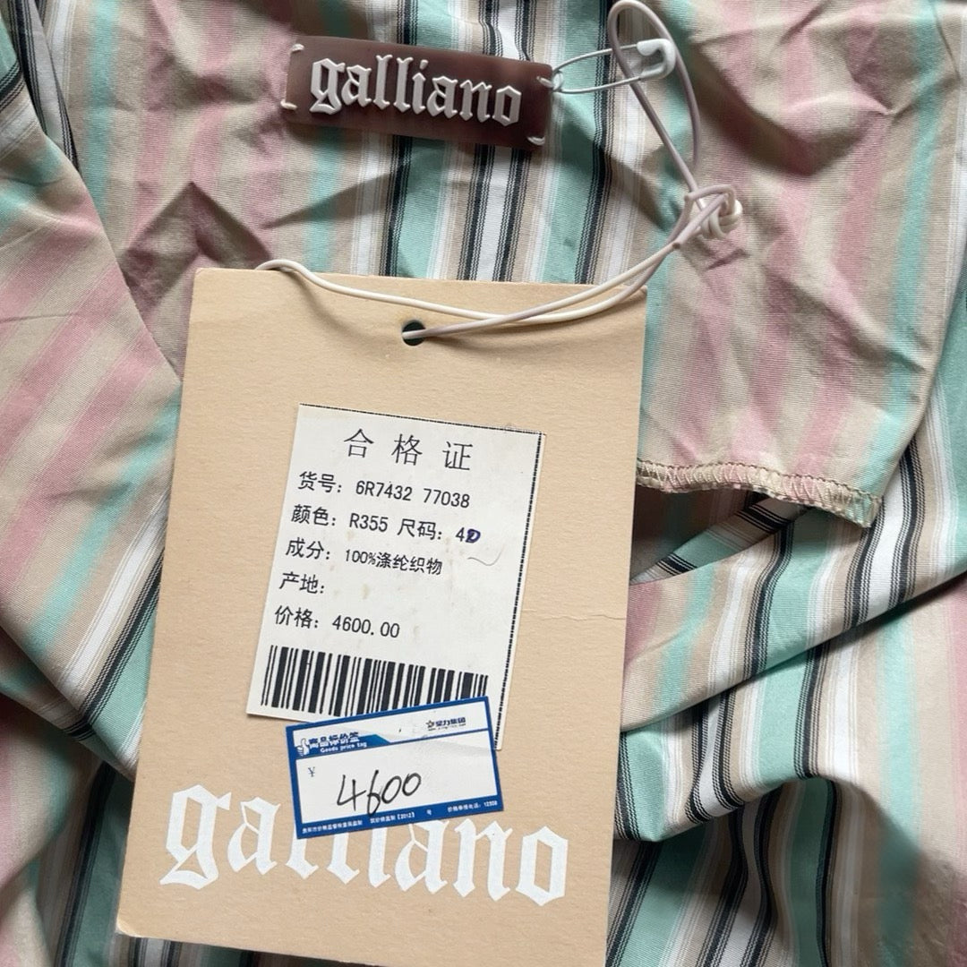 John Galliano New with Tags Pastel Stripe Ruffle Mini Dress with Rope Belt