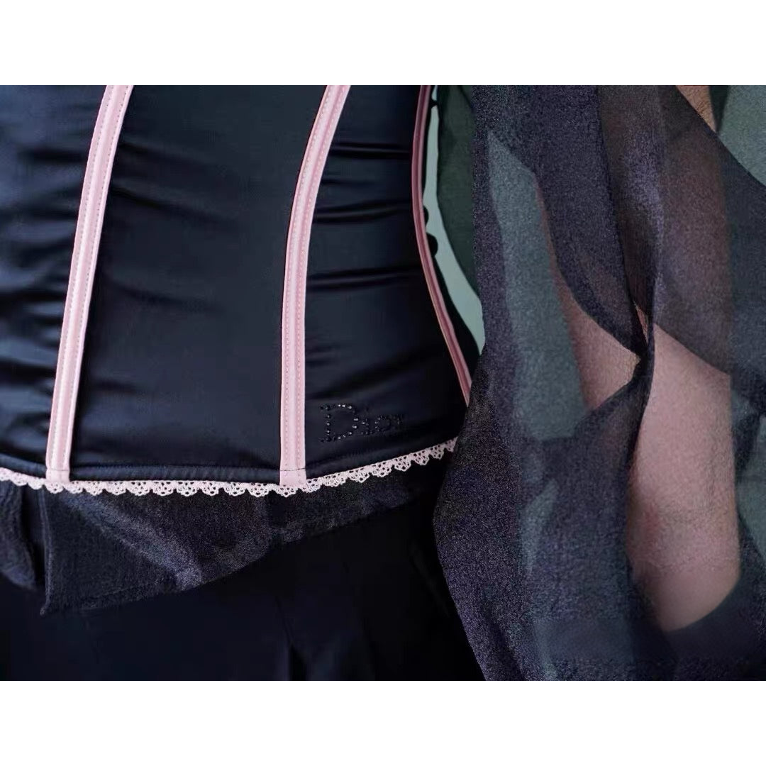 Christian Dior by John Galliano Black Silk Bustier Corset Top