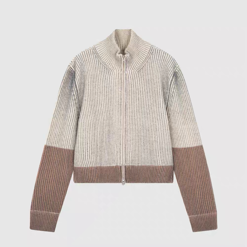 Maison Margiela Contrast-Panel Wool Ribbed Zip Cardigan – Fall/Winter Collection