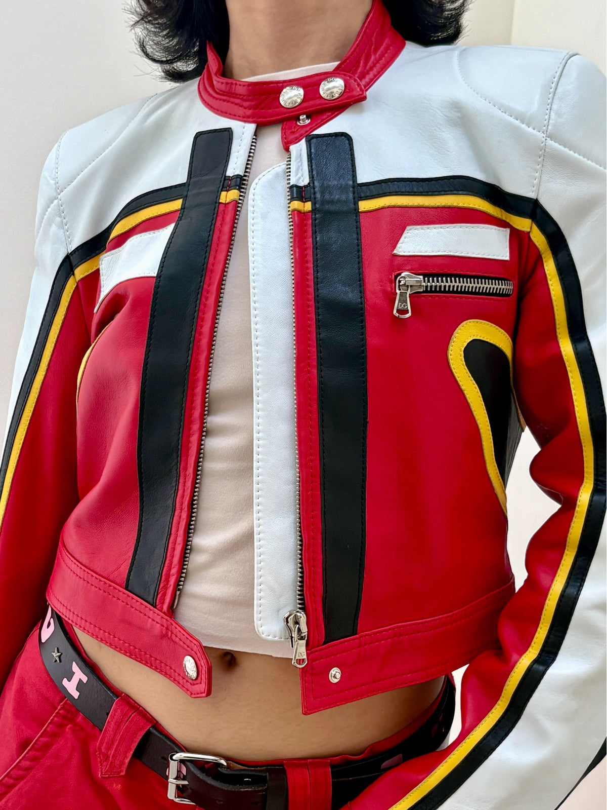 Dolce & Gabbana Spring/Summer 2001 Runway Red Leather Motorcycle Jacket