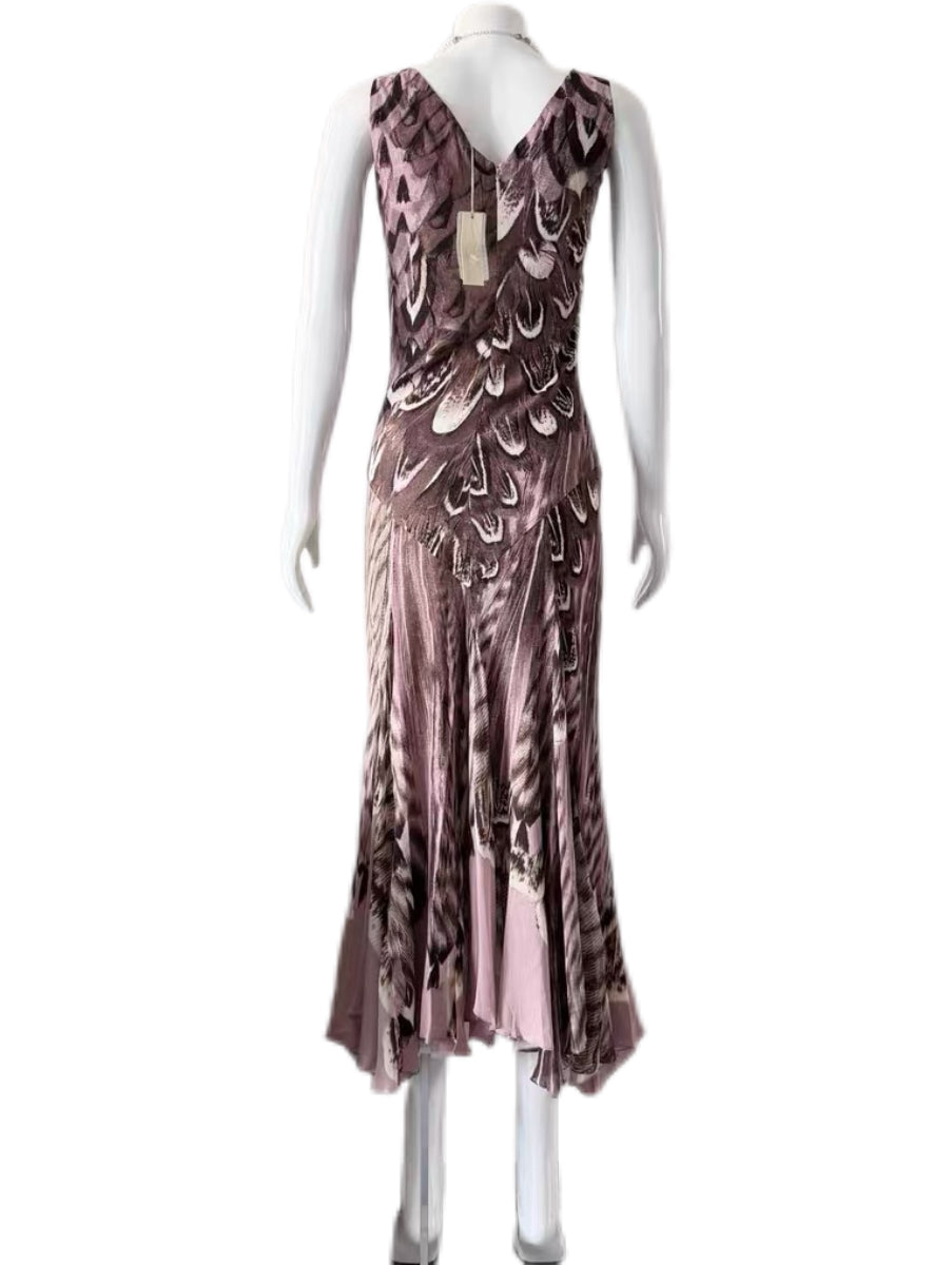 Roberto Cavalli Silk Printed Asymmetric Draped Evening Gown
