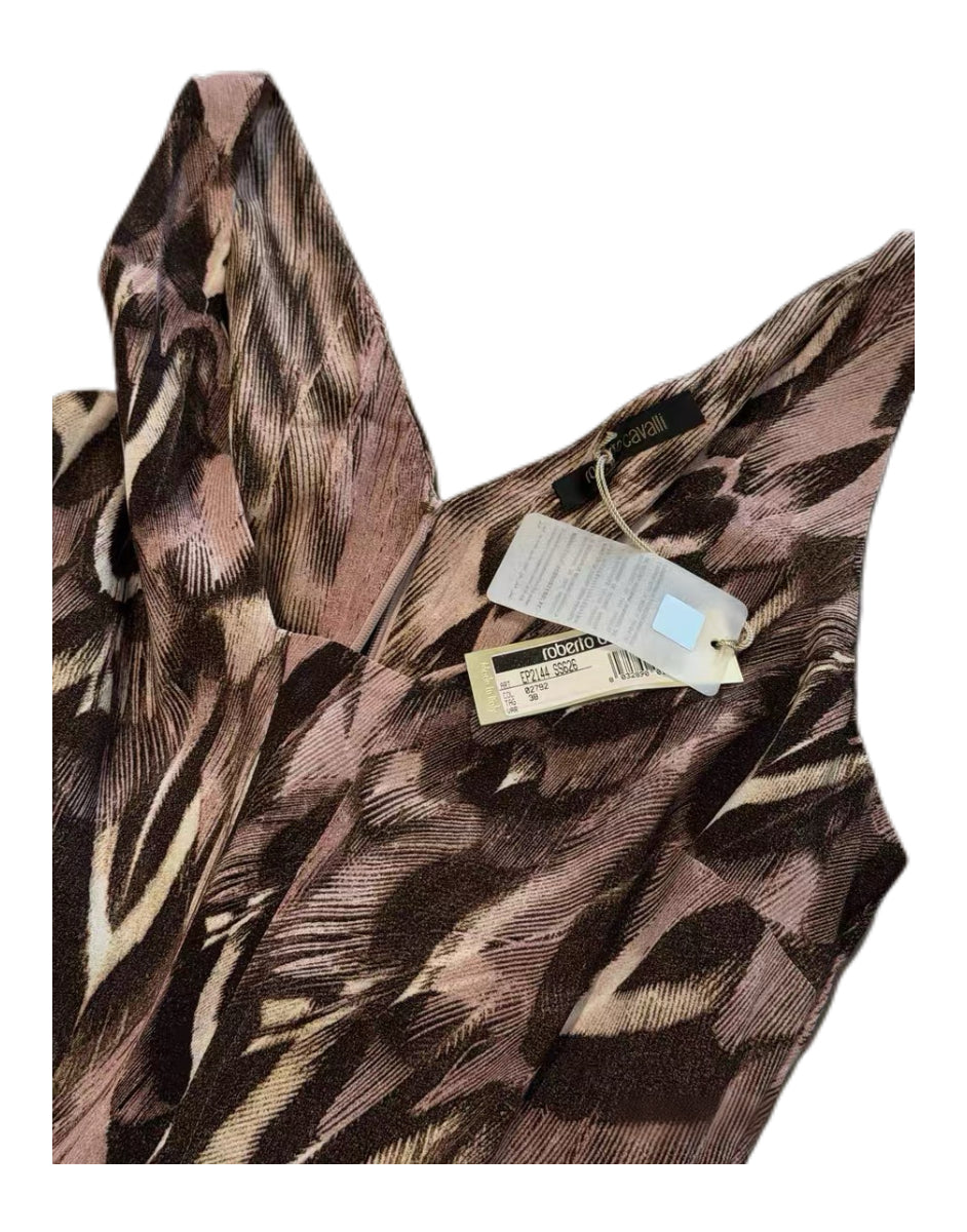 Roberto Cavalli Silk Printed Asymmetric Draped Evening Gown