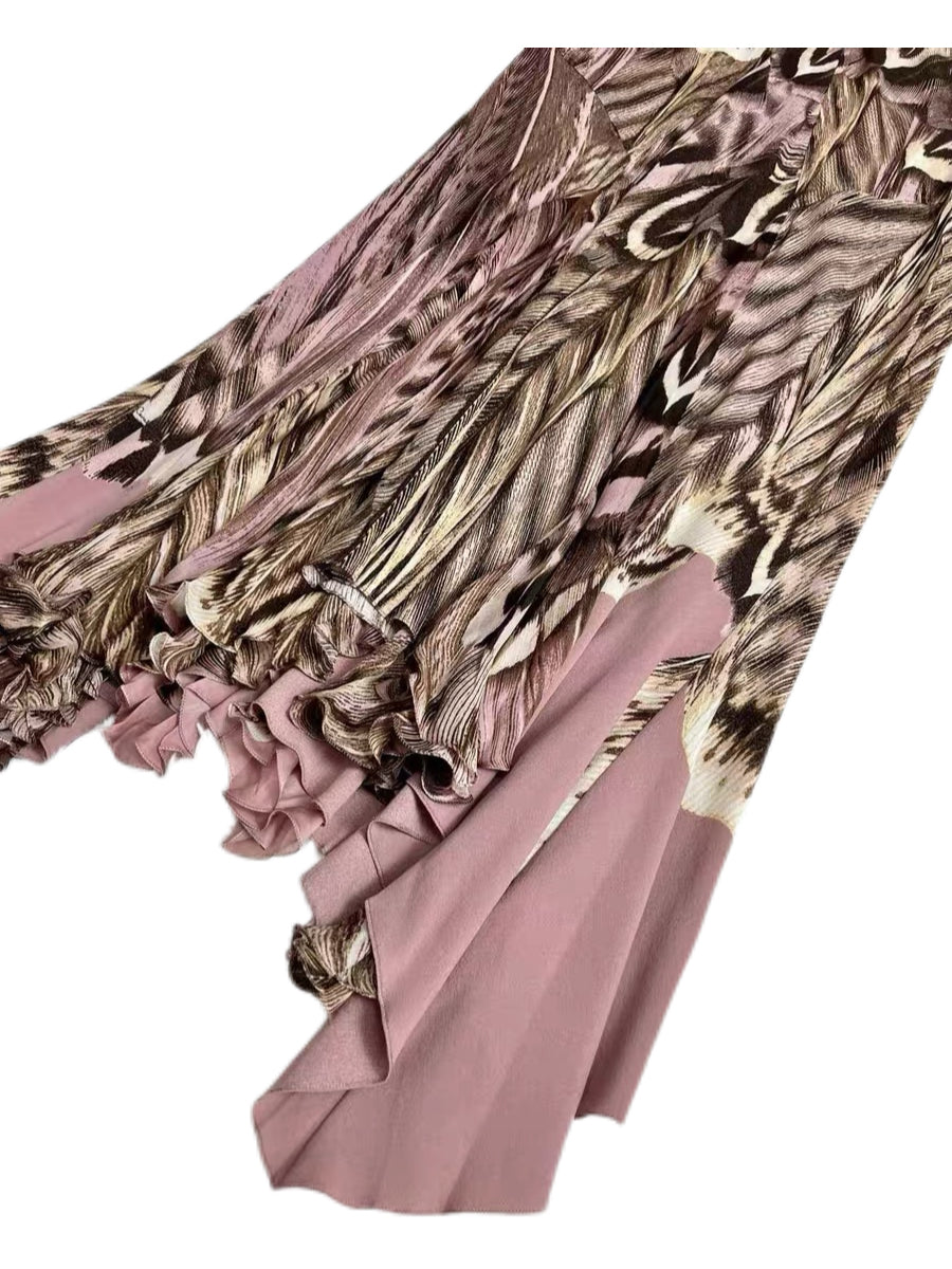 Roberto Cavalli Silk Printed Asymmetric Draped Evening Gown