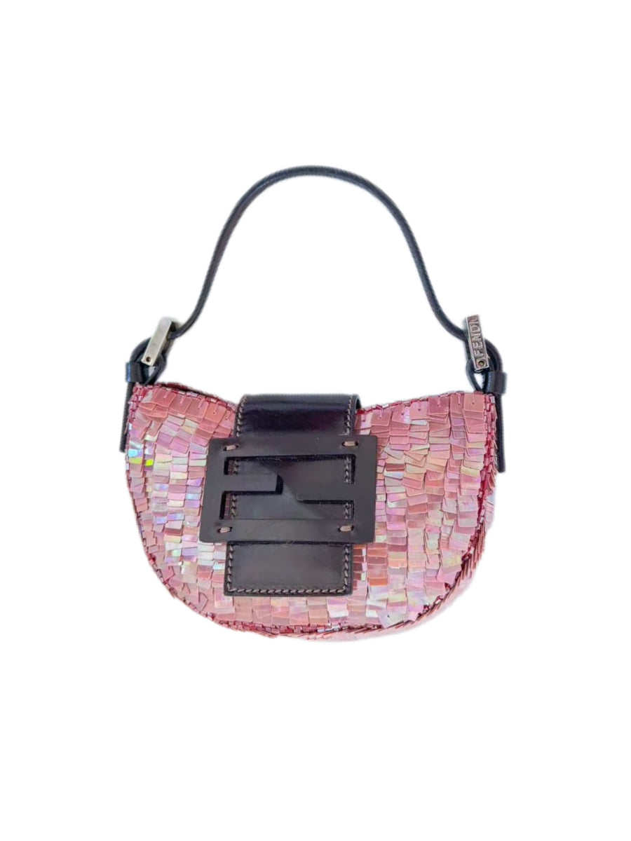 Fendi Pink Sequin Beaded Mini Croissant Bag – Y2K Rare Iridescent Baguette