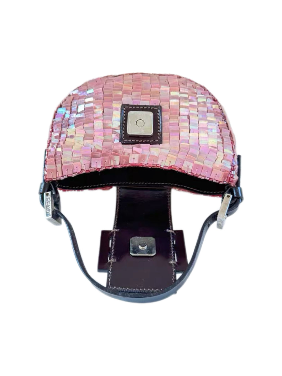 Fendi Pink Sequin Beaded Mini Croissant Bag – Y2K Rare Iridescent Baguette