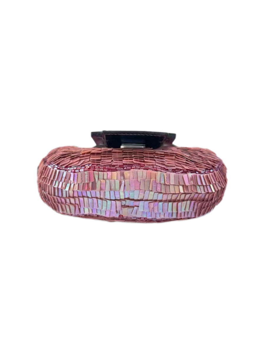 Fendi Pink Sequin Beaded Mini Croissant Bag – Y2K Rare Iridescent Baguette