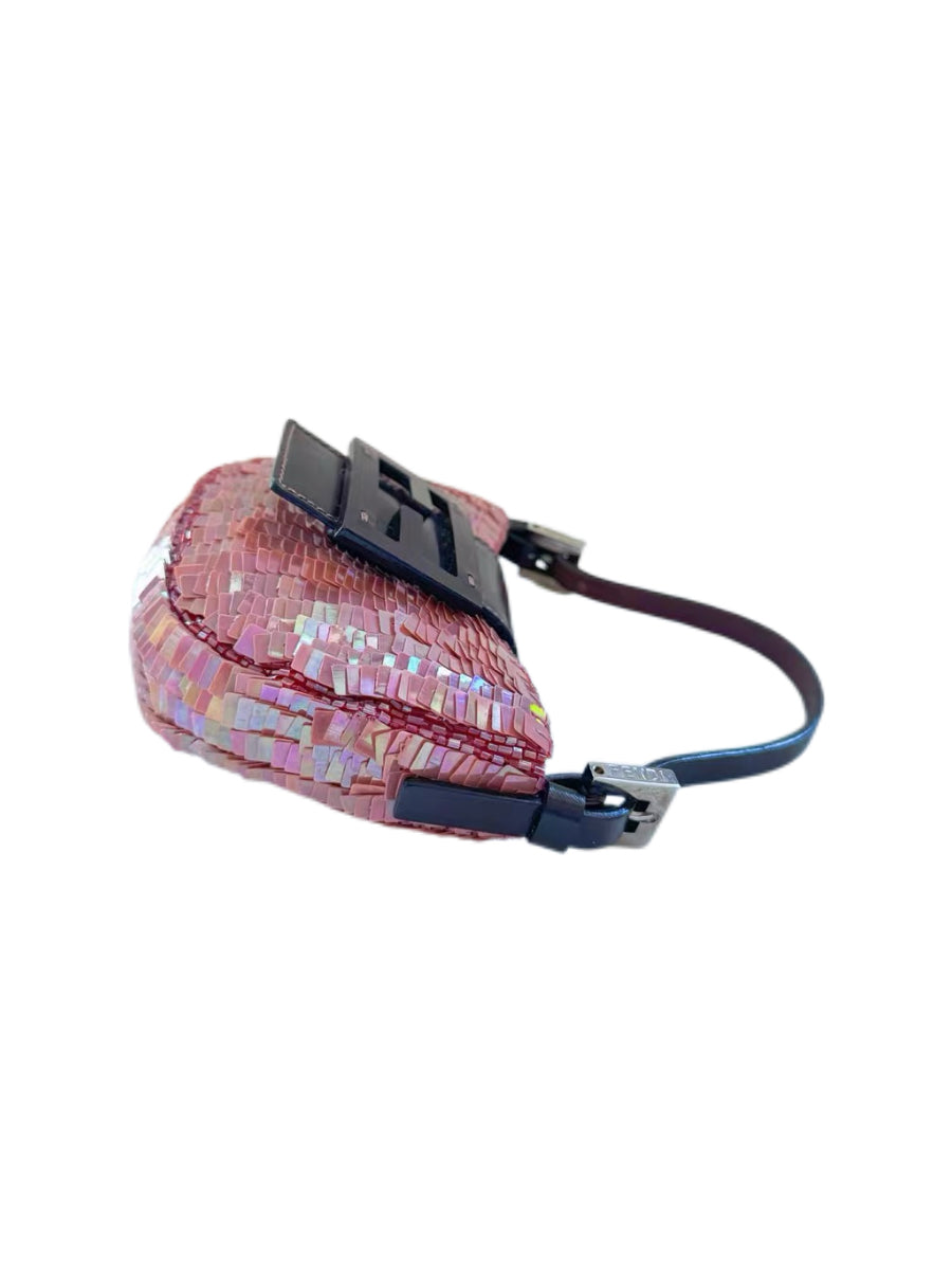 Fendi Pink Sequin Beaded Mini Croissant Bag – Y2K Rare Iridescent Baguette