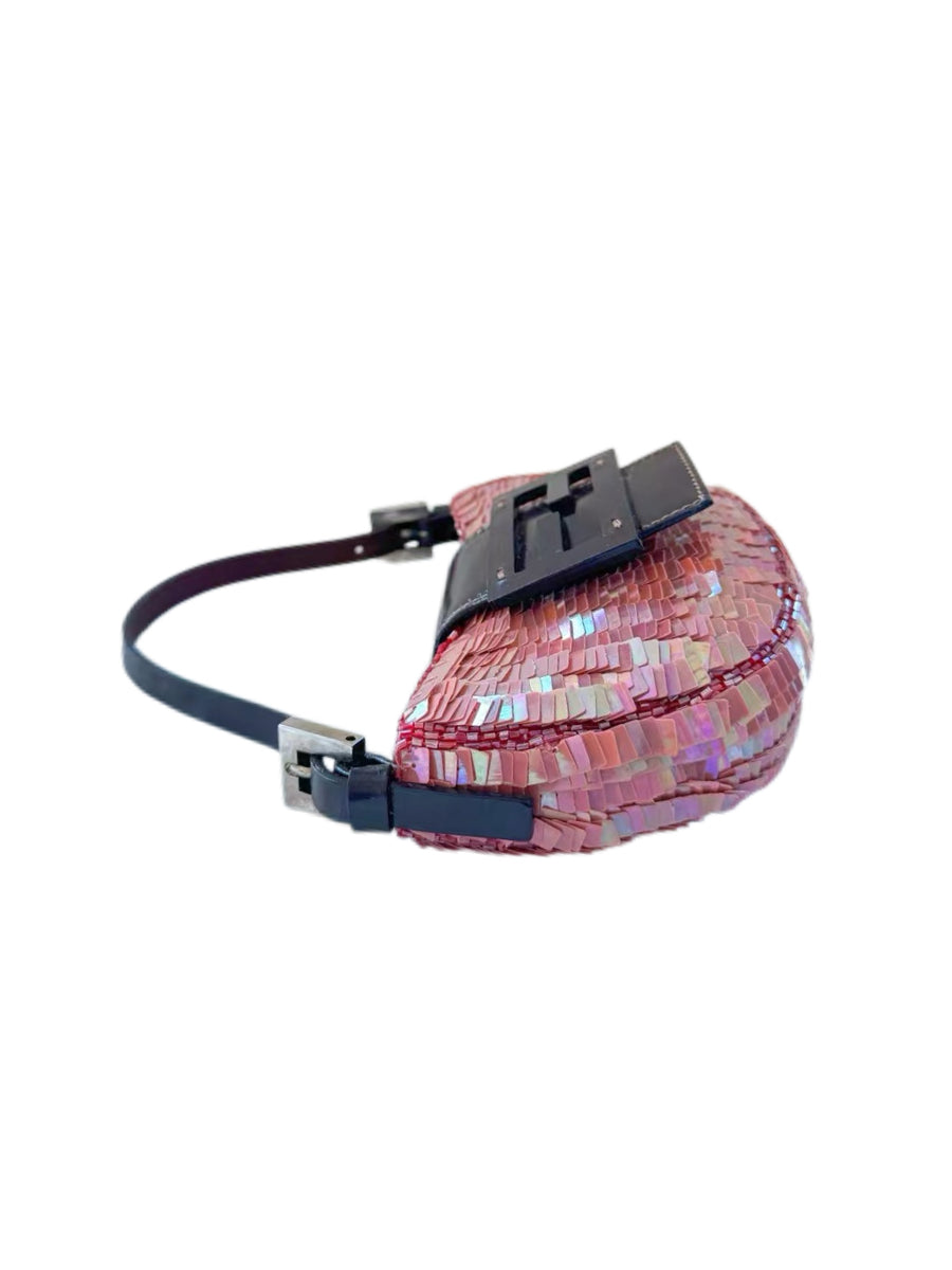 Fendi Pink Sequin Beaded Mini Croissant Bag – Y2K Rare Iridescent Baguette