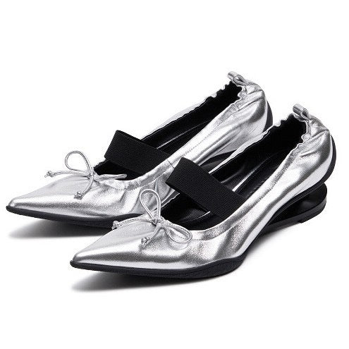 Pointed Bow Mary-Jane Split-Heel Ballet Flats