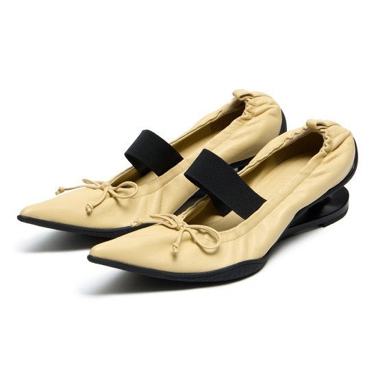 Pointed Bow Mary-Jane Split-Heel Ballet Flats