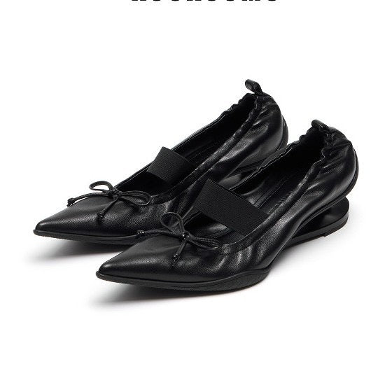 Pointed Bow Mary-Jane Split-Heel Ballet Flats