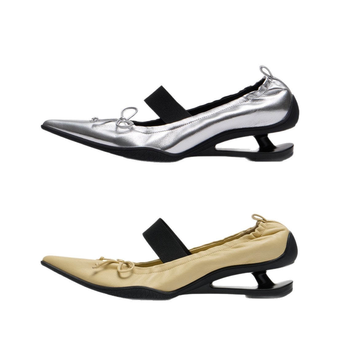 Pointed Bow Mary-Jane Split-Heel Ballet Flats