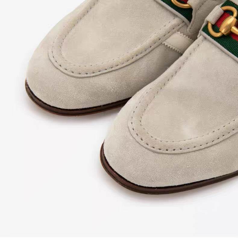 Gucci × adidas Horsebit Loafer – Beige Suede with Web & Trefoil Heel