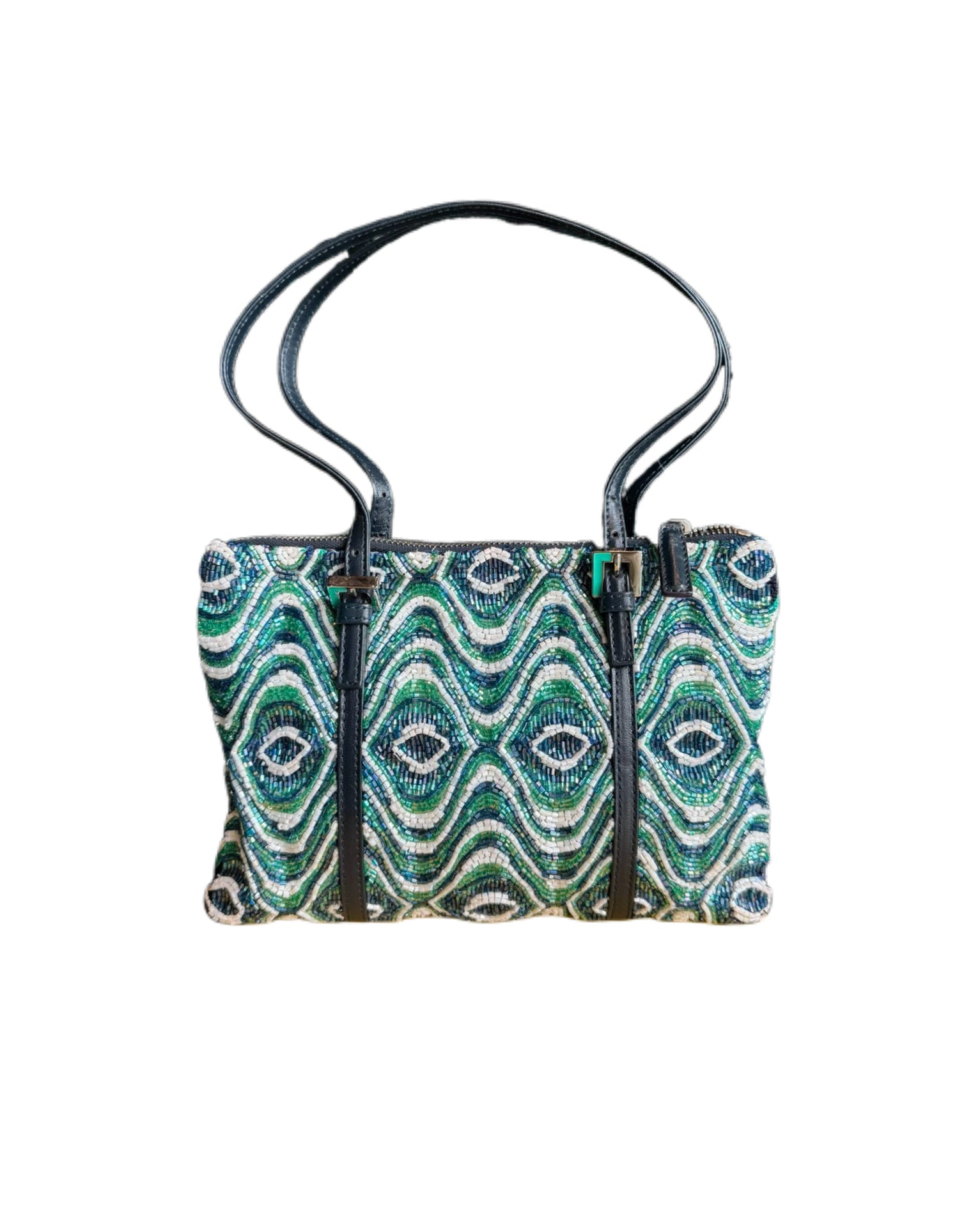Fendi Vintage Multicolor Beaded “Evil Eye” Motif Tote Shoulder Bag – Rare Fully Embellished Statement Piece
