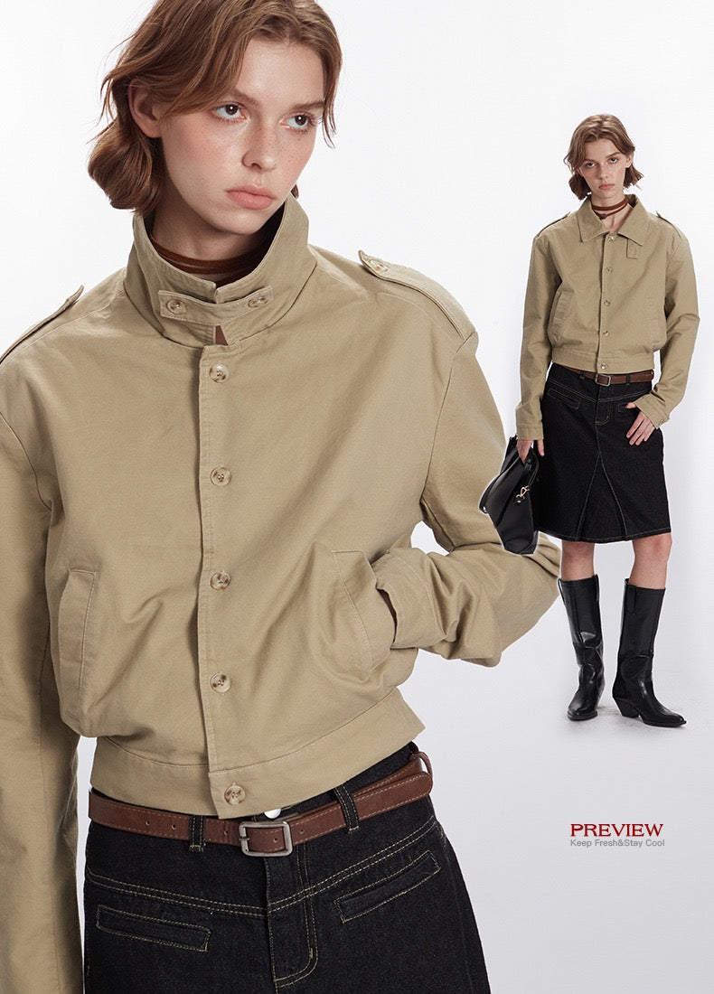 Retro-Inspired Utility Cotton Jacket – Black / Khaki