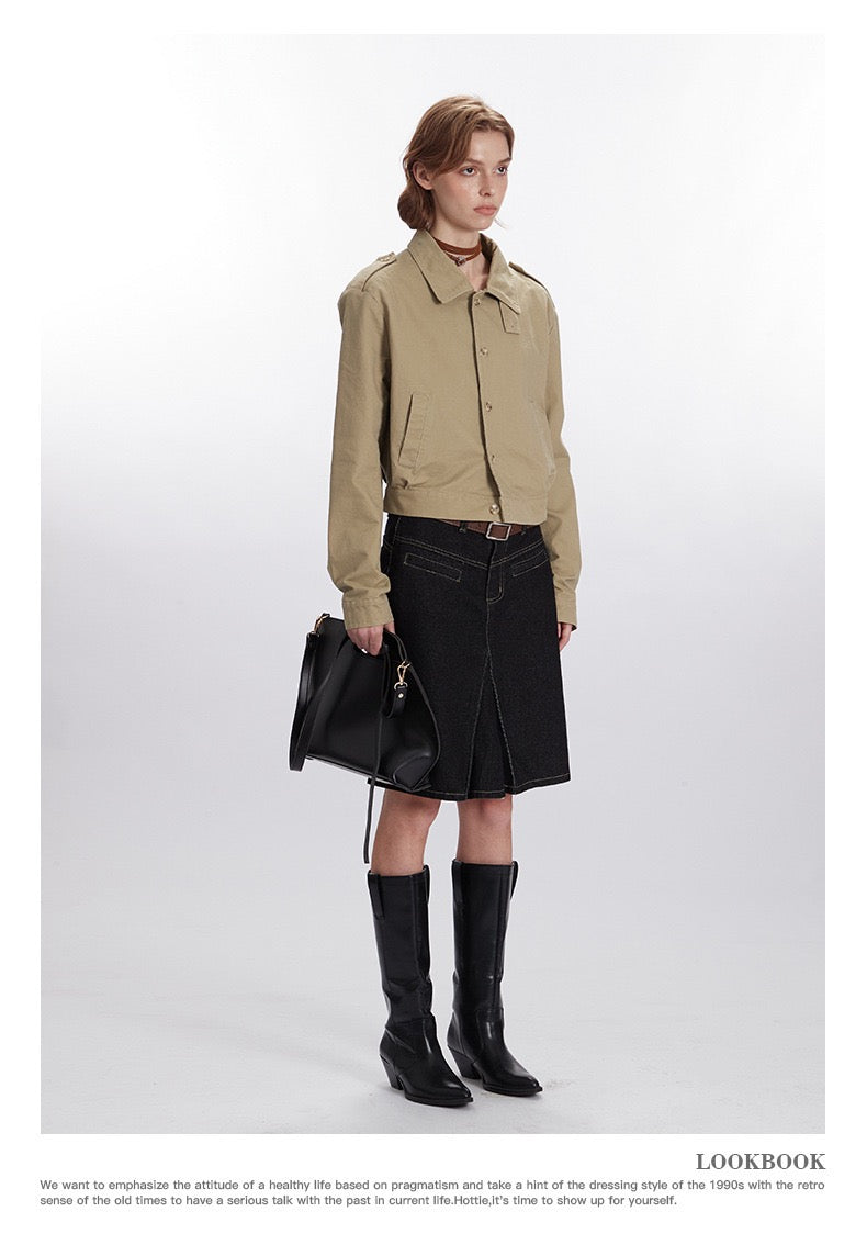 Retro-Inspired Utility Cotton Jacket – Black / Khaki