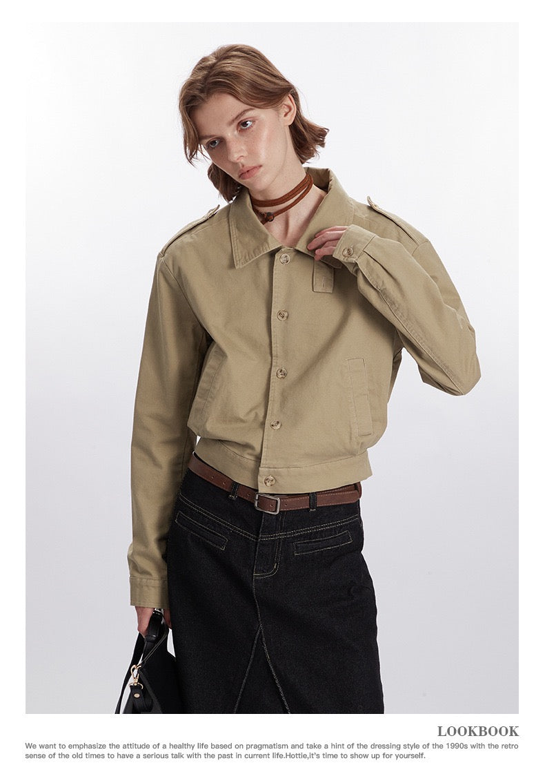 Retro-Inspired Utility Cotton Jacket – Black / Khaki