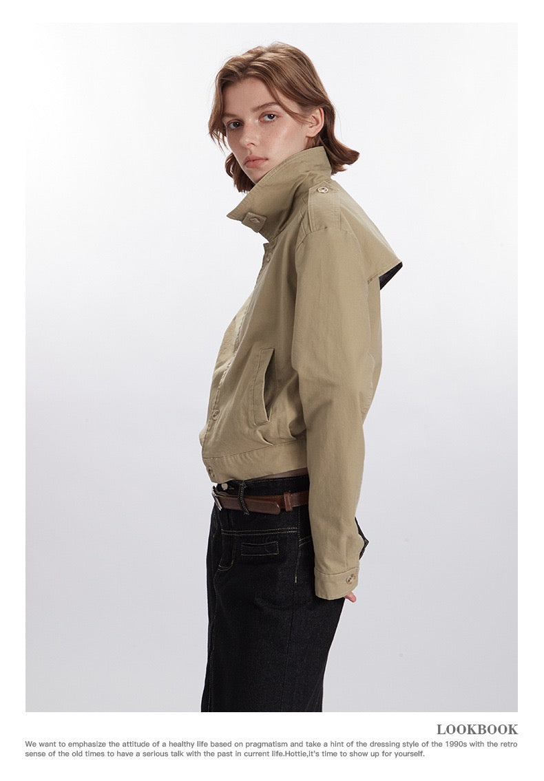 Retro-Inspired Utility Cotton Jacket – Black / Khaki