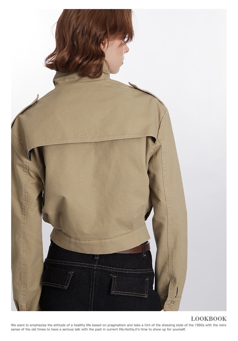 Retro-Inspired Utility Cotton Jacket – Black / Khaki