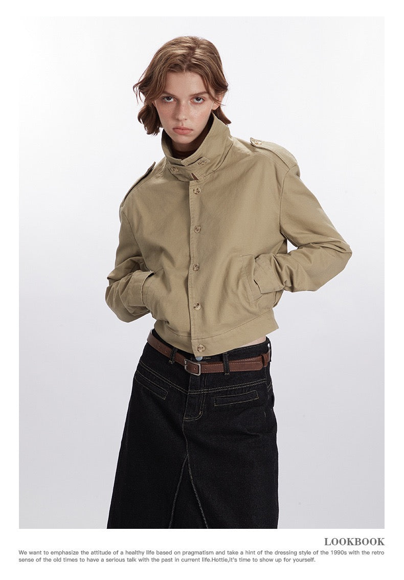 Retro-Inspired Utility Cotton Jacket – Black / Khaki