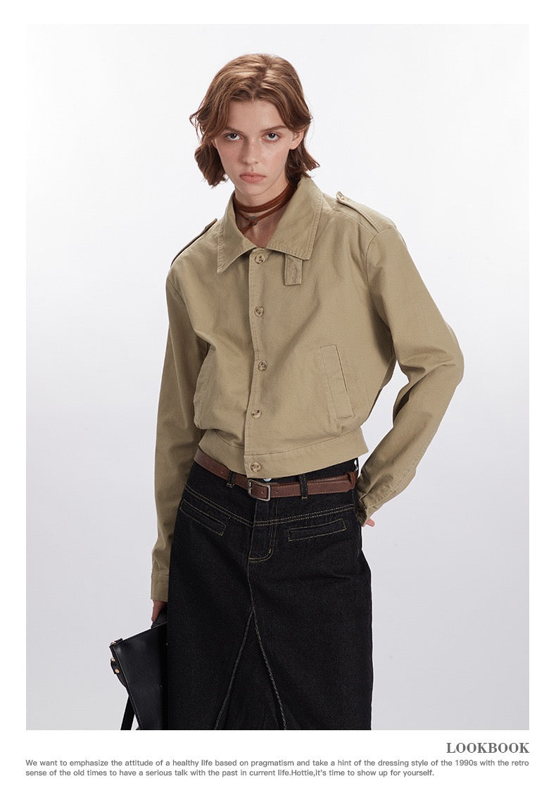Retro-Inspired Utility Cotton Jacket – Black / Khaki