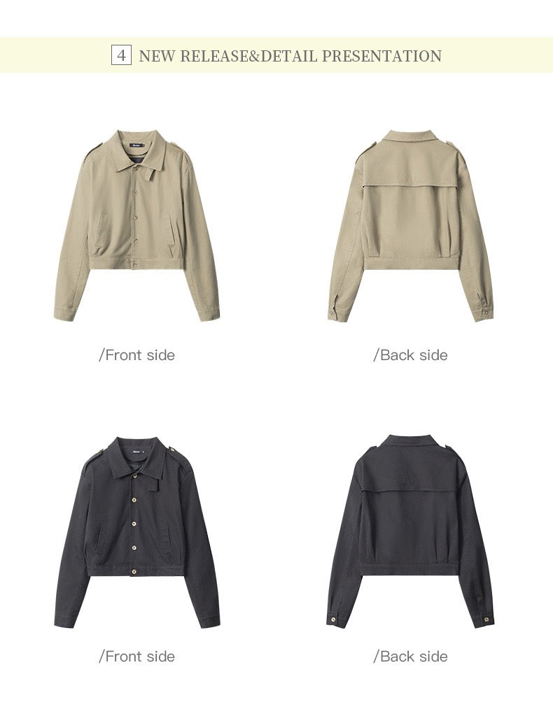 Retro-Inspired Utility Cotton Jacket – Black / Khaki