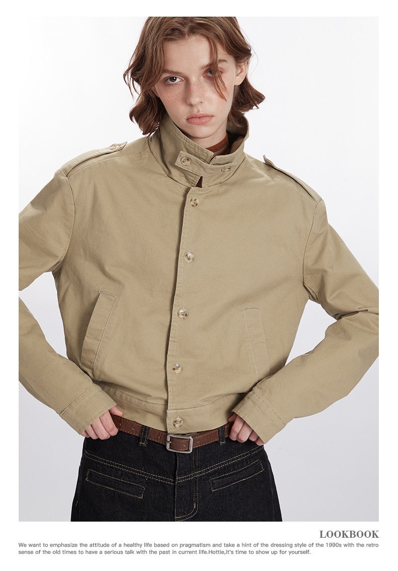 Retro-Inspired Utility Cotton Jacket – Black / Khaki