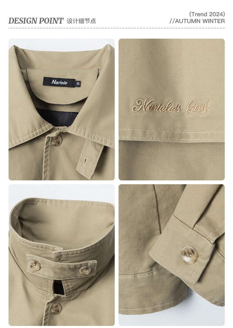 Retro-Inspired Utility Cotton Jacket – Black / Khaki
