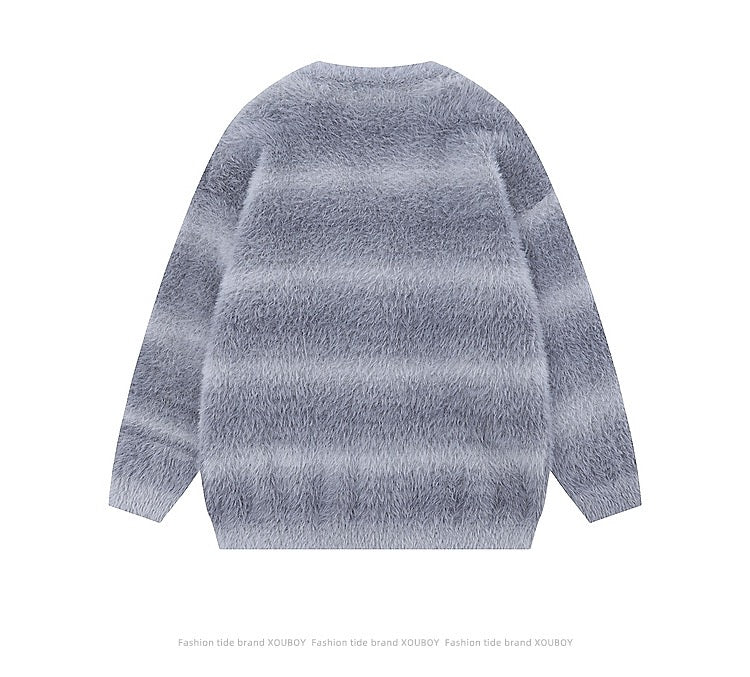 XOUBOY Gradient Striped Fuzzy Knit Cardigan