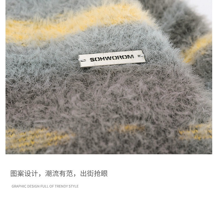 XOUBOY Gradient Striped Fuzzy Knit Cardigan