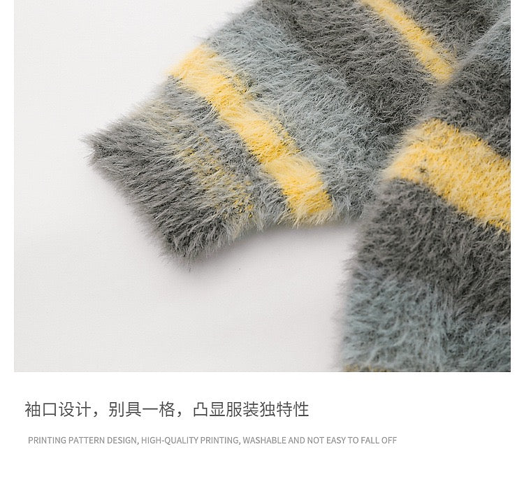 XOUBOY Gradient Striped Fuzzy Knit Cardigan