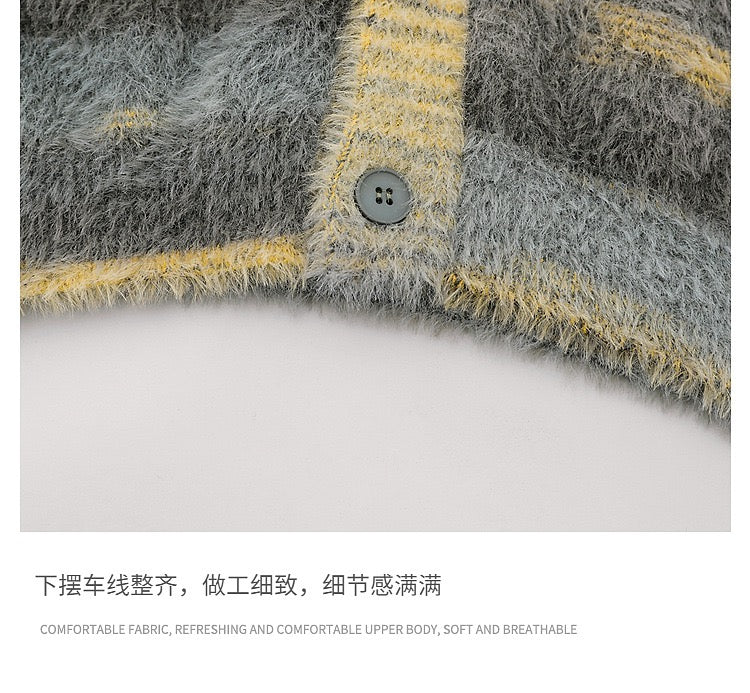 XOUBOY Gradient Striped Fuzzy Knit Cardigan
