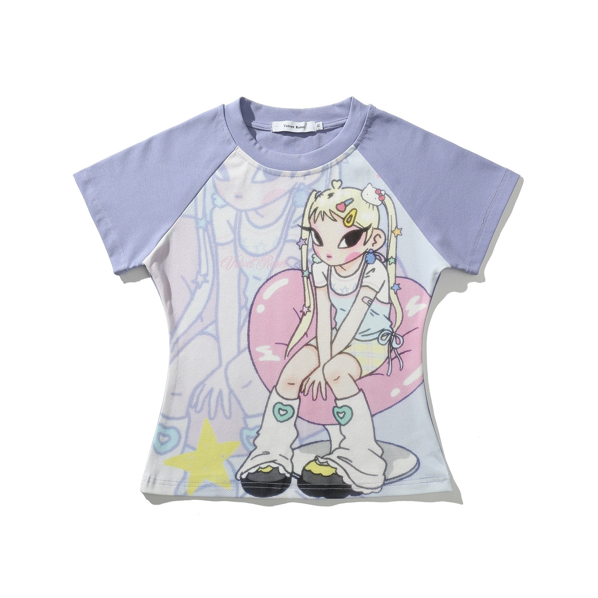 Velvet Rebel Anime Girl Graphic Raglan Short-Sleeve T-Shirt