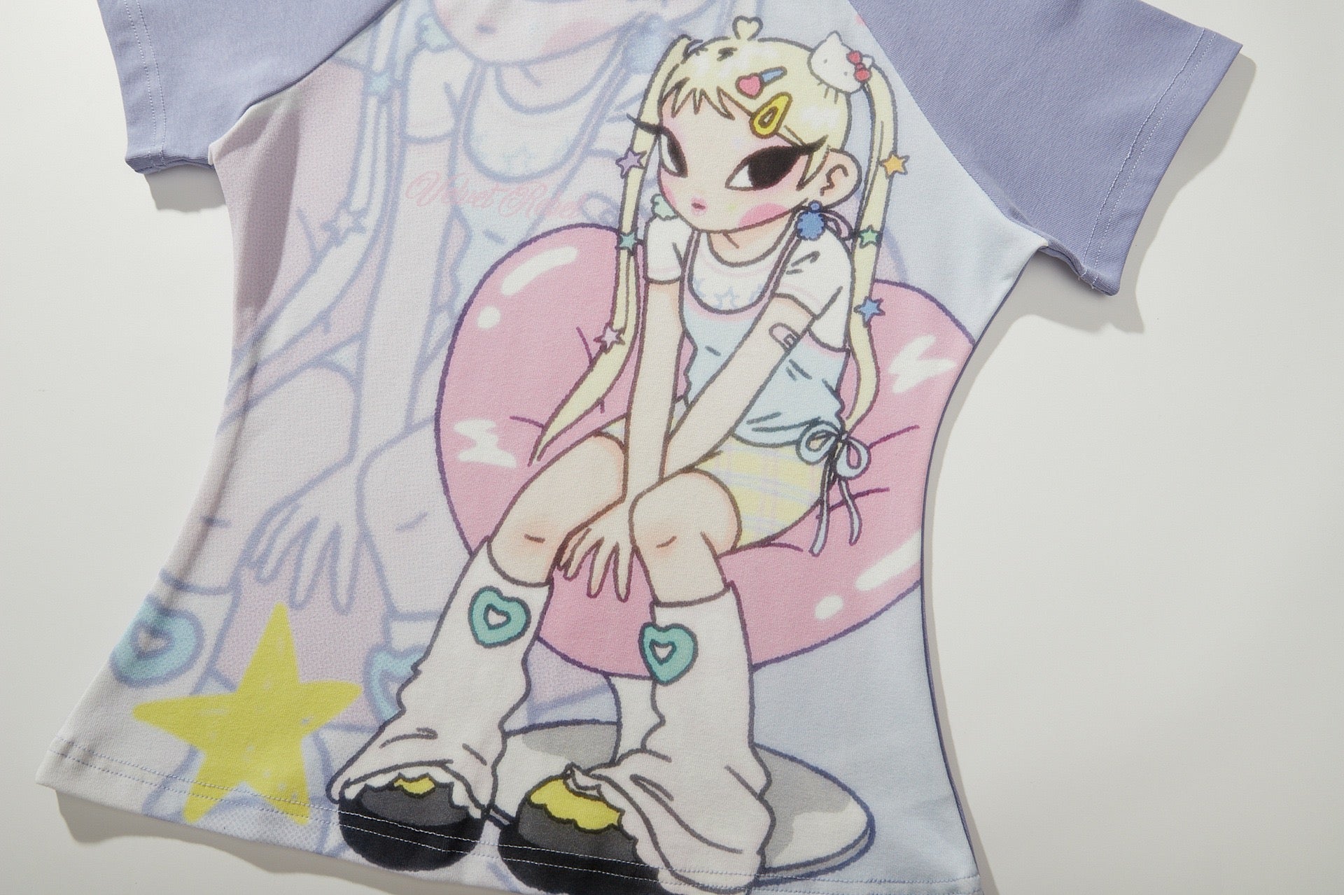 Velvet Rebel Anime Girl Graphic Raglan Short-Sleeve T-Shirt