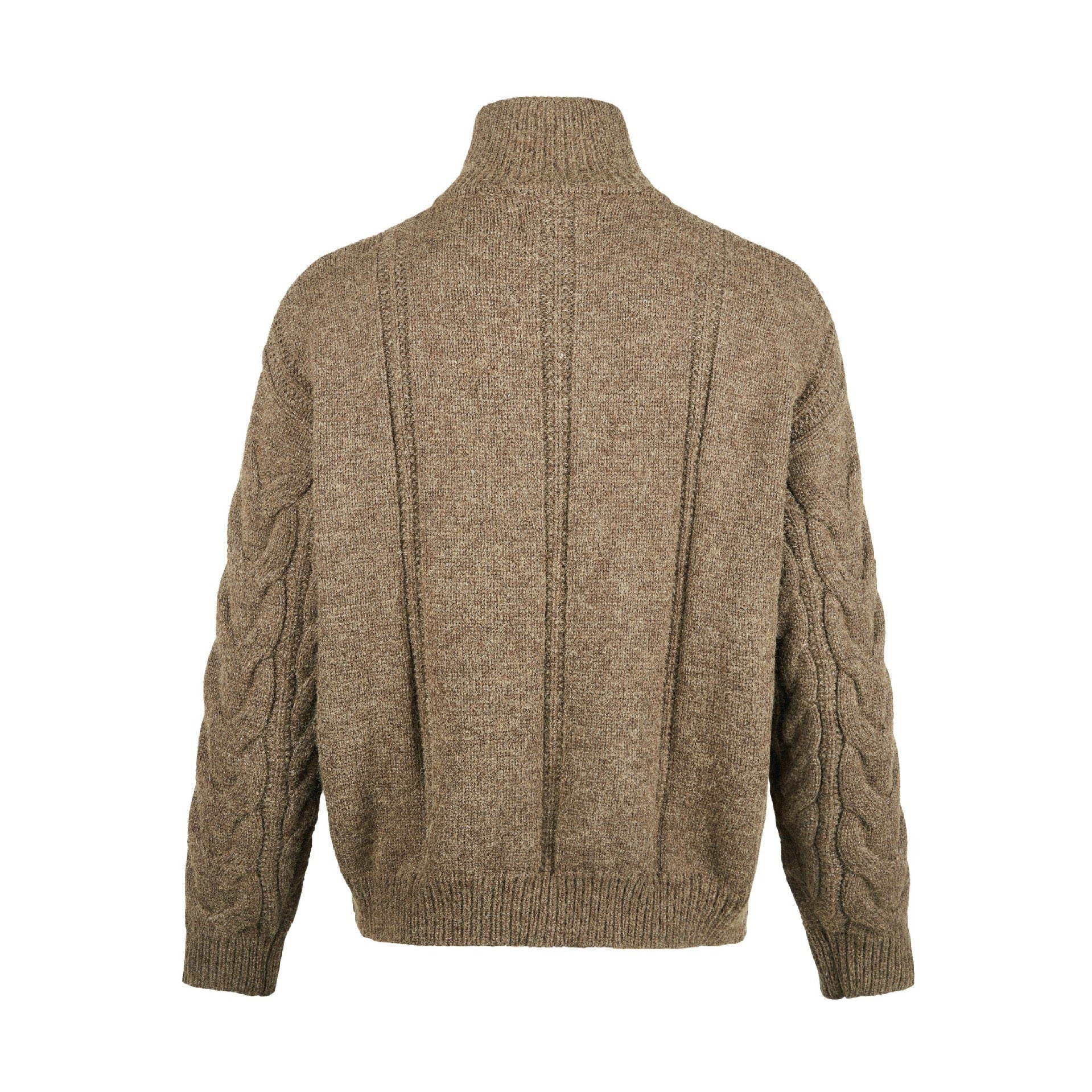 Cable Knit High-Neck Zip Cardigan Sweater