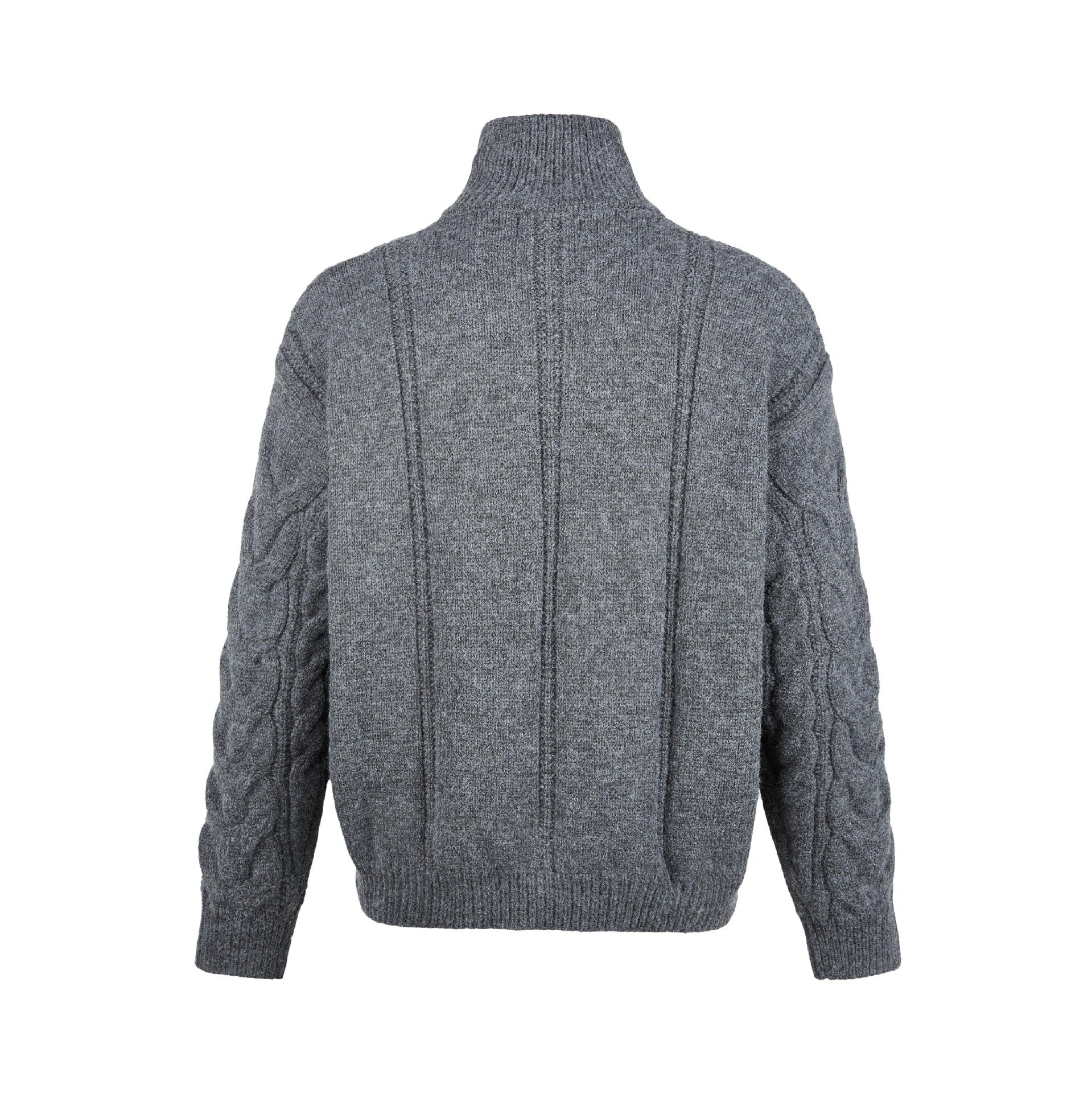 Cable Knit High-Neck Zip Cardigan Sweater